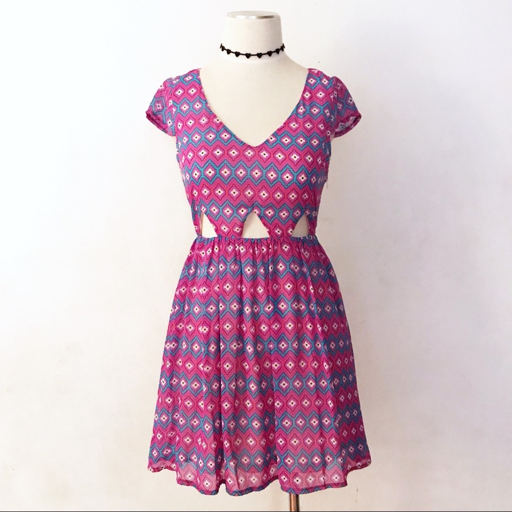 Cutout Waist Flared Retro Bohemian Dress